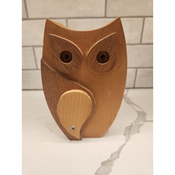 Other - Vintage Handmade Wood Owl Piggy Coin Bank With Moveable Wing To Remove The Money